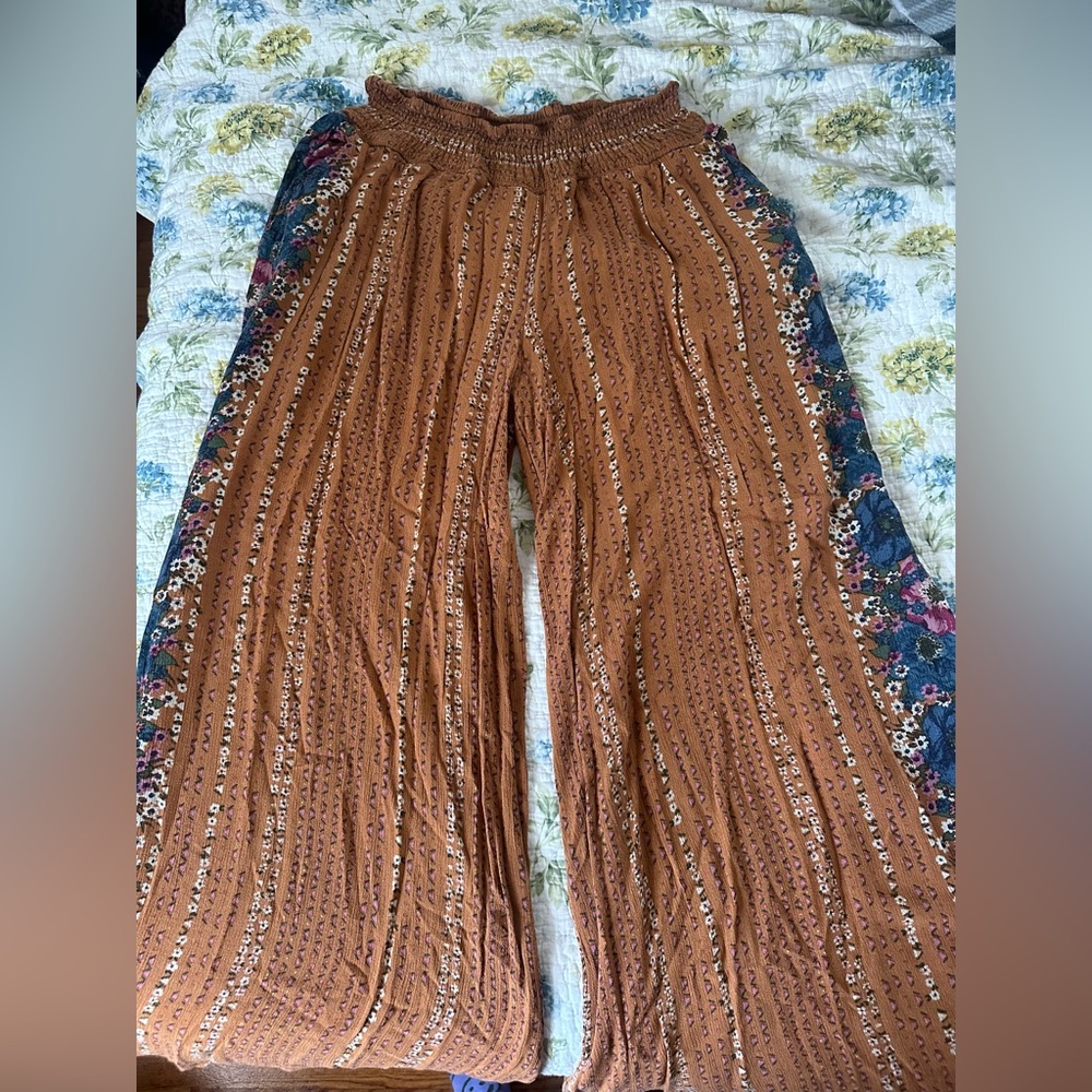 Free People Brown Floral Wide Leg Pants